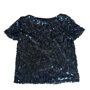Ann Taylor Small Black Sequin Short Sleeve Cocktail Party Holiday Pull On Top